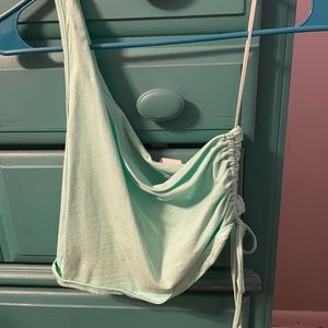 One shoulder turquoise tank top